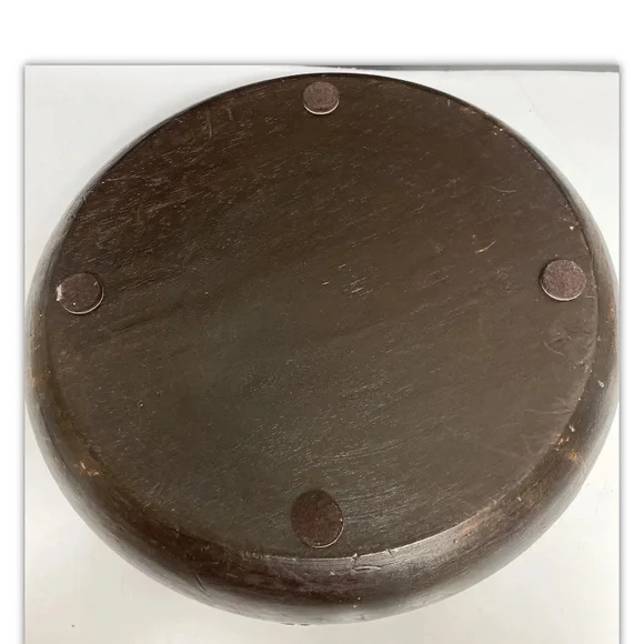 Vintage Hand Carved Lombok Indonesian 15”D Solid Wood Bowl Rattan Basket Rim - Picture 13 of 13